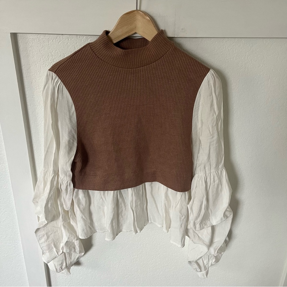 Anthropologie Brown and White Blouse